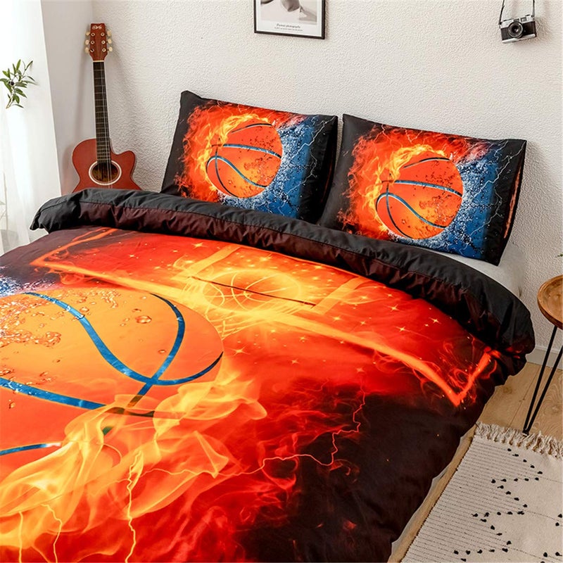 Homebed 3D Sports Fire Basketball Bedding Set for Teen Boys,Duvet Cover Sets with Pillowcases,Twin Size 59â€x83â€,2PCS,1 Duvet Cover+1 Pillow sham - Image 4